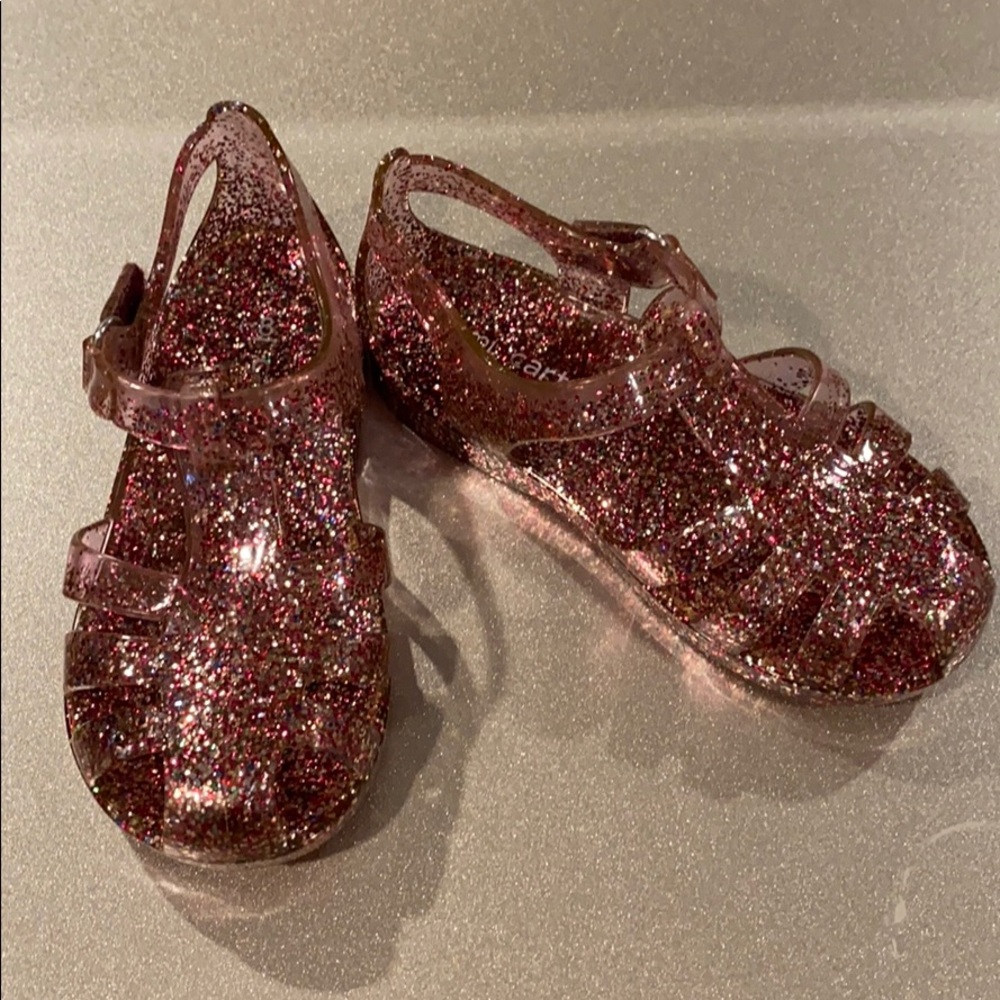 Toddler girl size 8 rose gold sparkly jellies